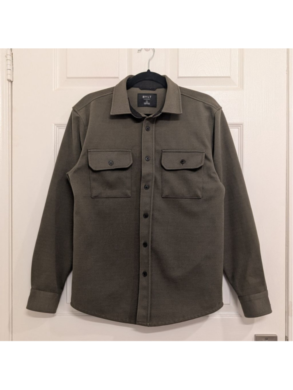 Men's BYLT Olive Green Lightweight Shirt Jacket S Long Sleeve Button Up Shacket